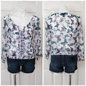Jessica Simpson Jules sheer butterfly blouse